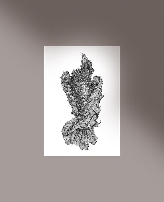 Unframed illustration of a dead crow by Anthony Quinn Irish Mythology artist